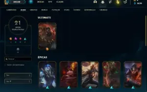 Conta Unranked com 65 Champs e 21 Skins