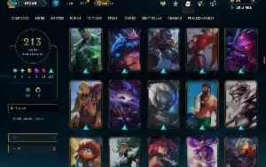 Unranked com TODOS os champs e 213 Skins ( SUP / MID )