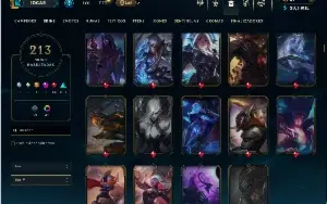 Unranked com TODOS os champs e 213 Skins ( SUP / MID )