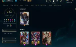 Unranked com TODOS os champs e 213 Skins ( SUP / MID )