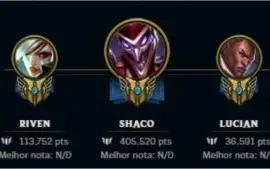 Conta de LOL (55 Skins) - Unranked - 400k de Shaco