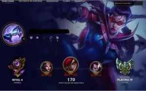 Conta lol Platina 4 - 56 Campeões + 13 Skins com e-mail