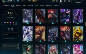 Unranked com TODOS os champs e 130 Skins ( MID / JG / TOP )