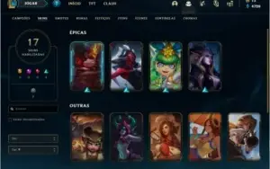 Conta prata 2 com 17 skins e 68 champs