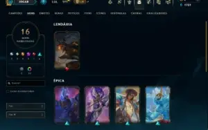 Platina 1 com 95 Champs e 16 Skins