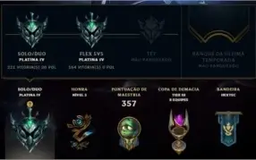 Conta League of Legends - Platina IV - Level 316