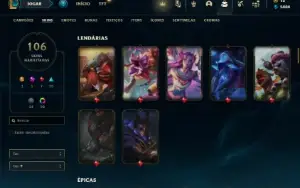 Conta Unranked com 150 Champs e 106 Skins ( MAIN SUP )