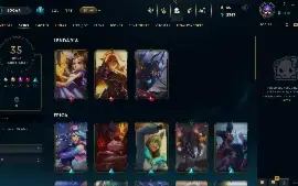 Conta Nível 187, Prata 4, 98 Campeões, 35 Skins, 3 Lendárias