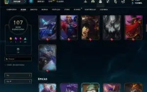 Conta ouro 4 com TODOS os champs e 107 Skins + 80 Espolios