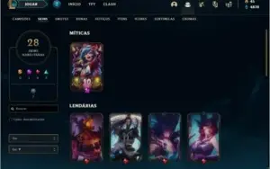 Conta bronze 1 com 28 skins e 94 champs