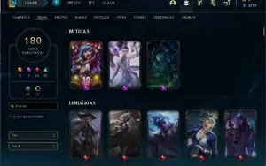 CONTA LOL LVL 261 GOLD 3 180 SKINS QUASE TODOS OS CHAMPS
