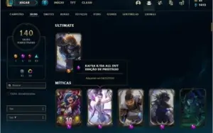 Conta ouro 4 MAIN ADC com 140 skins e 135 champs
