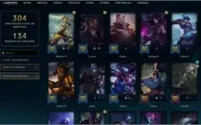 Conta level 259, GoldIV, com 84 skins e 99 campeões!