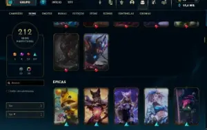 Conta de lol lvl 558 com todos os campeões (212 skins)