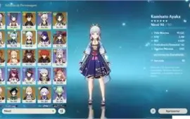 Conta AR 58 c/Ayaka C1 Xiao C1 Hutao C1 Eula C1 Baal C3 e +