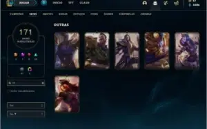 Unranked (Season Atual), todos os champs e 171 skins.