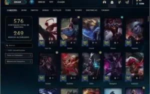 Unranked (Season Atual), todos os champs e 171 skins.