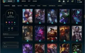 Unranked (Season Atual), todos os champs e 171 skins.