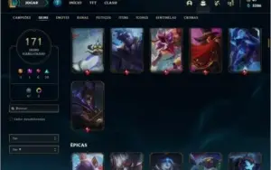 Unranked (Season Atual), todos os champs e 171 skins.