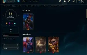 Conta unranked com 125 Champs e 58 Skins + 1 Fragmento