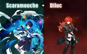 Contas Genshin Impact AR 5 com Scaramouche e Diluc