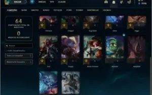 Conta diamante 4 com 62% de win rate, 4 skins e 22 champs