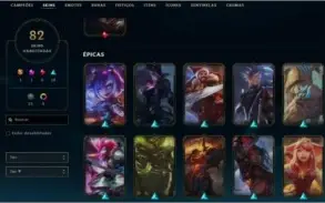 CONTA DE LEAGUE OF LEGENDS LOL 82 SKINS 107 CAMPEÕES 320 RP