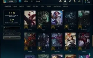 Conta bronze 3 com 47 champs e 14 skins