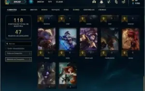 Conta bronze 3 com 47 champs e 14 skins