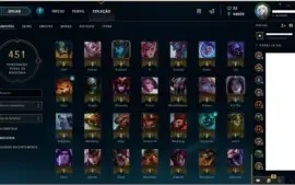 ACC LOL 44 K ESSÊNCIA AZUL  LV 80 268 SKINS BORDA DE OURO
