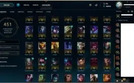 ACC LOL 44 K ESSÊNCIA AZUL  LV 80 268 SKINS BORDA DE OURO