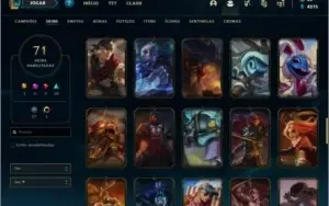 Conta prata 4 com 71 skins e 102 champs