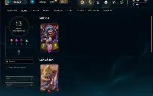 Unranked com 45 Champs e 13 Skins + 8 Espolios