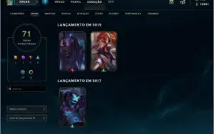 Lol, lvl 122, 71 skins(63k rp), 18k azul, 10k laranja, 6 gem