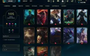 Unranked com 120 Champs e 105 Skins ( MID / JG )