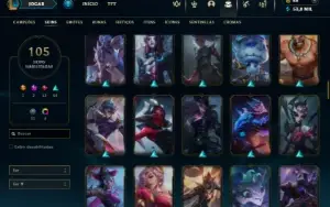 Unranked com 120 Champs e 105 Skins ( MID / JG )