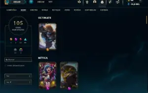 Unranked com 120 Champs e 105 Skins ( MID / JG )