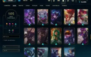 Unranked com 120 Champs e 105 Skins ( MID / JG )