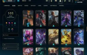 Unranked com 120 Champs e 105 Skins ( MID / JG )