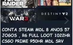 CONTA STEAM COM 8 ANOS, R6, CSGO, GTA V, TOMB RAIDER, WW3