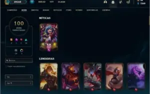 Conta unranked com 139 champs e 100 skins
