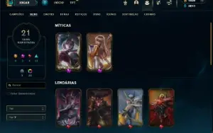 Platina 2 com 30 champs e 22 Skins + 2 Prestigios + 1800 RP