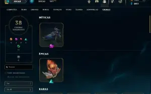 Platina 2 com 30 champs e 22 Skins + 2 Prestigios + 1800 RP