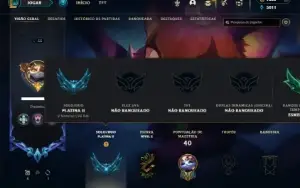 Platina 2 com 30 champs e 22 Skins + 2 Prestigios + 1800 RP