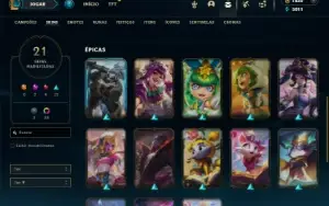 Platina 2 com 30 champs e 22 Skins + 2 Prestigios + 1800 RP