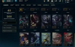 Platina 2 com 30 champs e 22 Skins + 2 Prestigios + 1800 RP