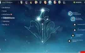 Conta genshin impact Ar 49 com Diluc,Mona,Qiqi e Zhongli