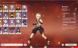 Conta genshin impact Ar 49 com Diluc,Mona,Qiqi e Zhongli