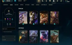 Ouro 3 com 40 Champs e 8 Skins + 2 Fragmentos