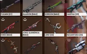 Conta Warframe cheia de skins